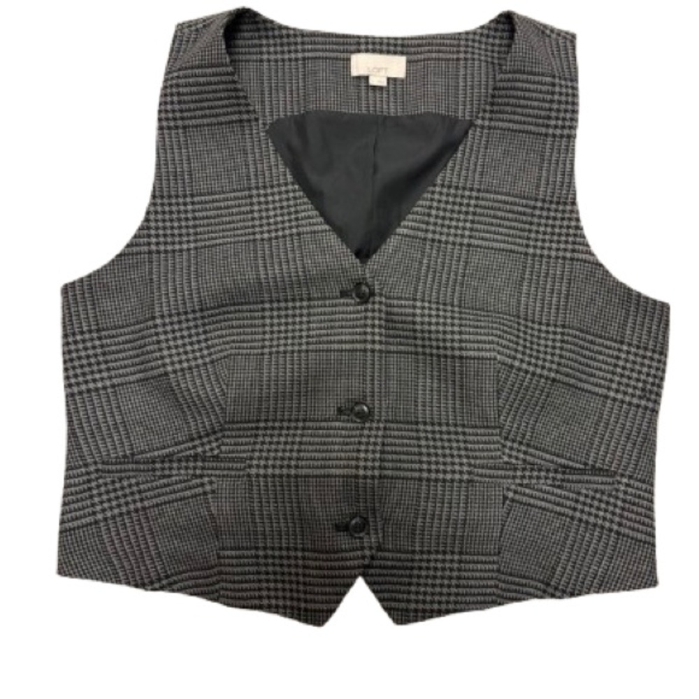 LOFT Gray Plaid Tailored Vest